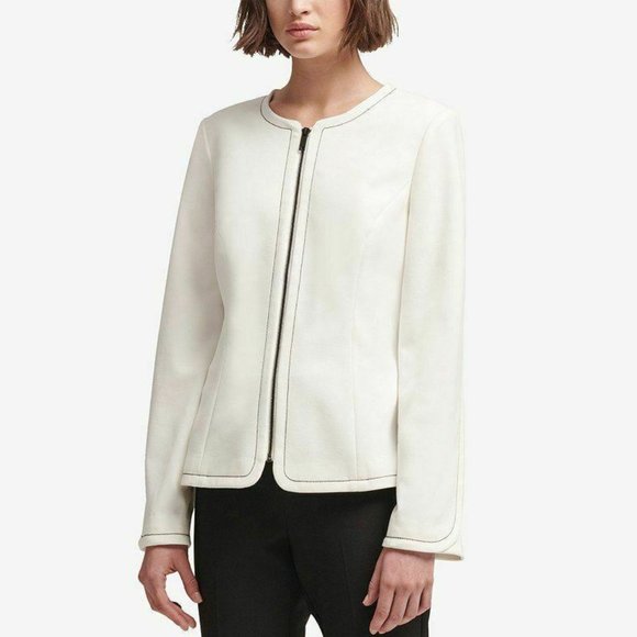 DKNY Contrast-Stitch Jacket White S NEW! $129 - Picture 1 of 5